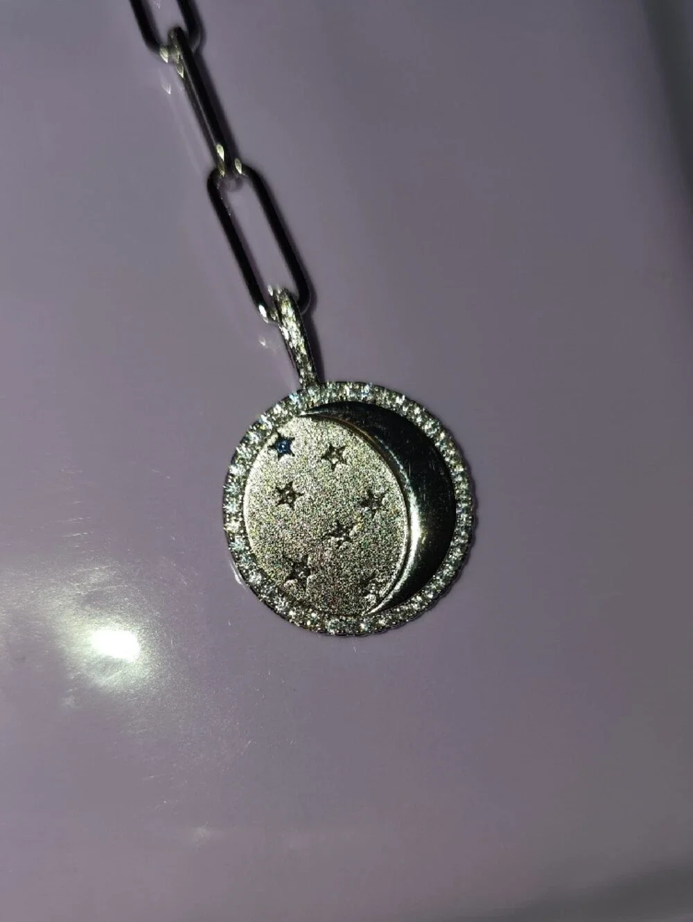 Melinda Maria Silver Moon & Star Paperclip Pendant Necklace NEW